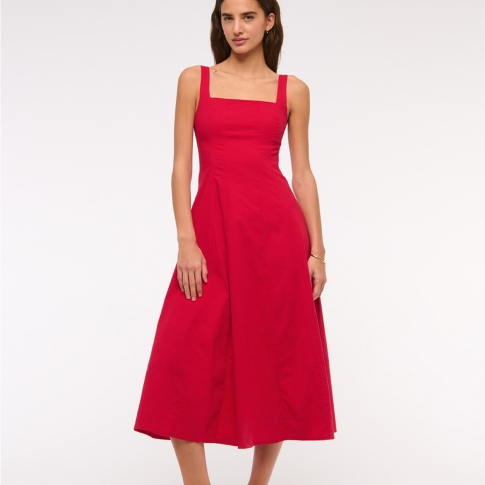 Abercrombie Fit and Flare stretch midi dress in Red. Size small tall